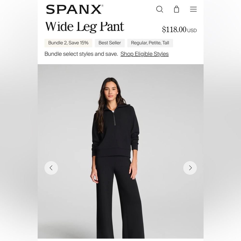 SPANX Women's Black Wide Leg Pant - small, tall